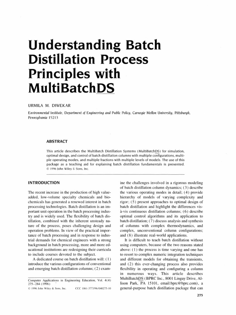MultiBatch Distillation Systems Overview | PDF | Distillation | Chemistry