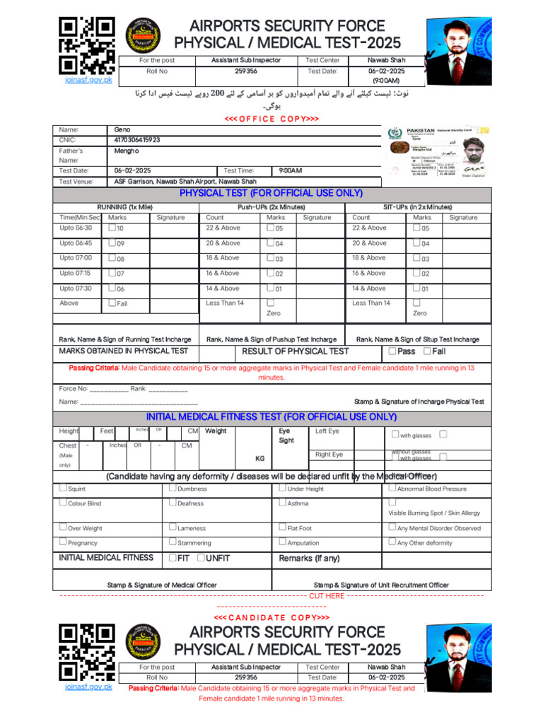 ASF Physical/Medical Test 2025 Details | PDF | Medical Specialties ...