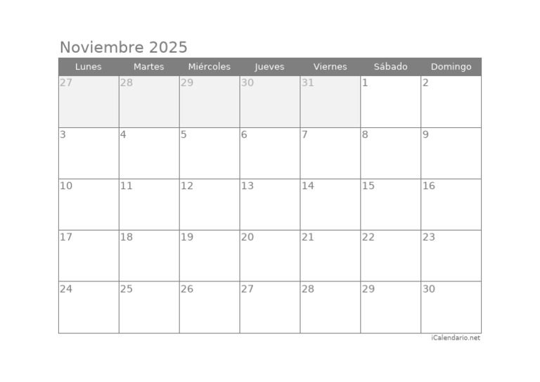 Calendario de Noviembre 2025 | PDF