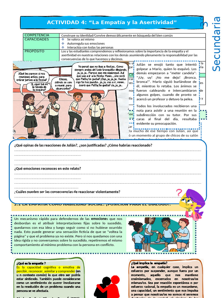 3° DPCC - Actv.04-Unidad 1 2023 | PDF | Empatía | Las emociones