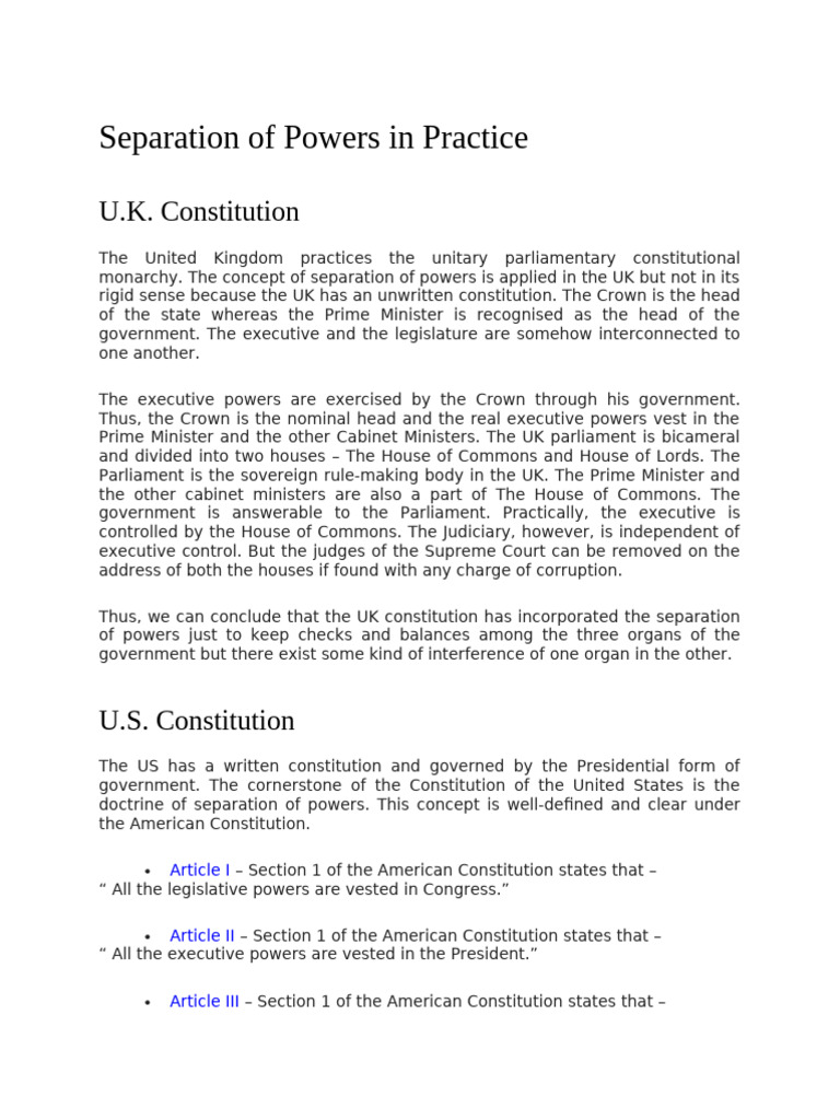 Separation of Powers in Practice | PDF | American Government ...