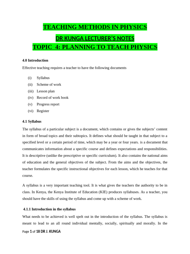 Physics Teaching Planning Guide | PDF | Teachers | Electromagnetic ...