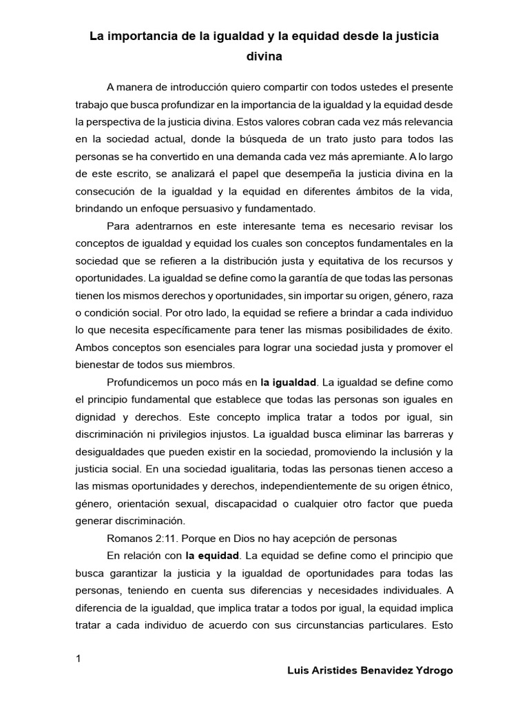 Igualdad y Equidad en la Justicia Divina | PDF | Justicia | Crimen y ...