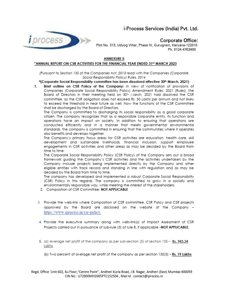 i-Process Services CSR Report 2023 | PDF | Corporate Social ...