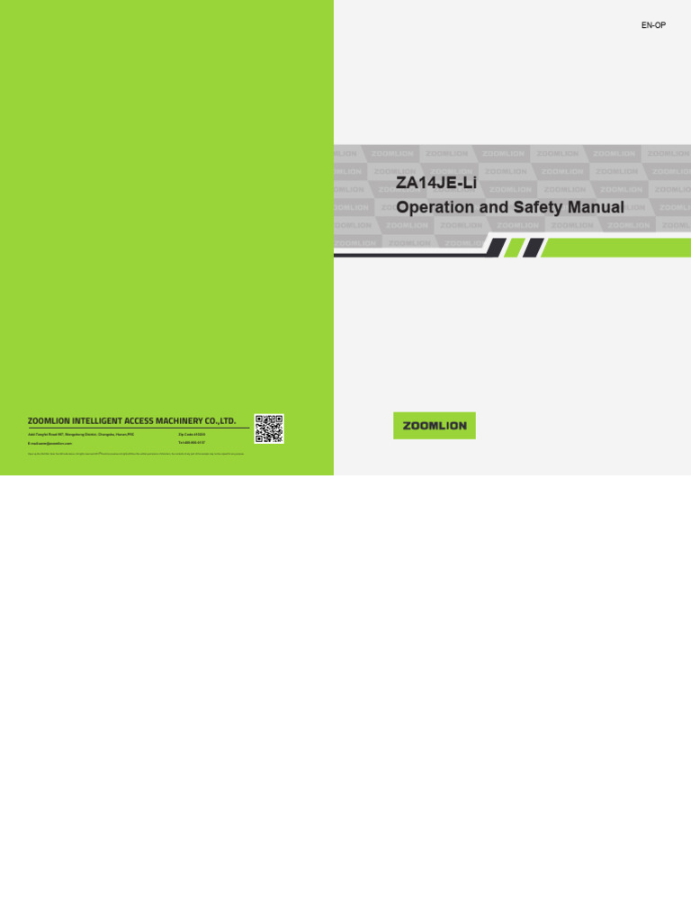 Zoomlion ZA14JE-Li Safety Manual | PDF | Safety | Elevator