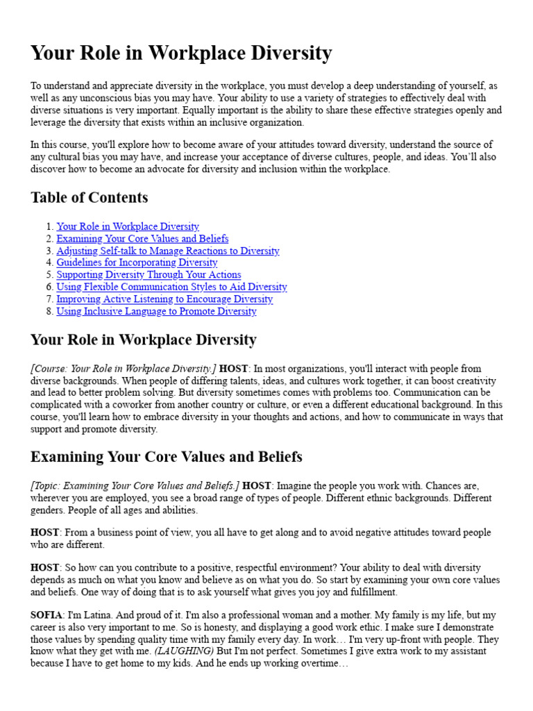 Your Role in Workplace Diversity Transcript | PDF | Diversity (Business ...