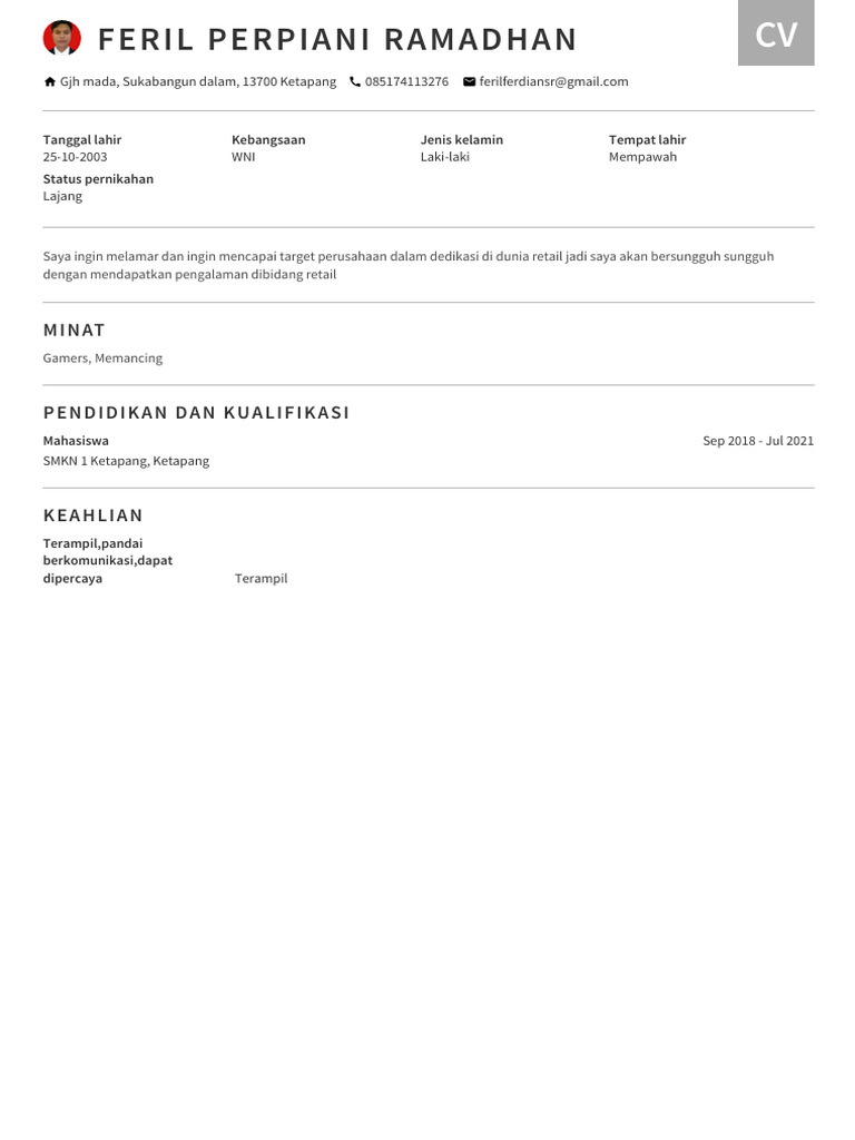 CV Feril: Dedikasi di Dunia Retail | PDF