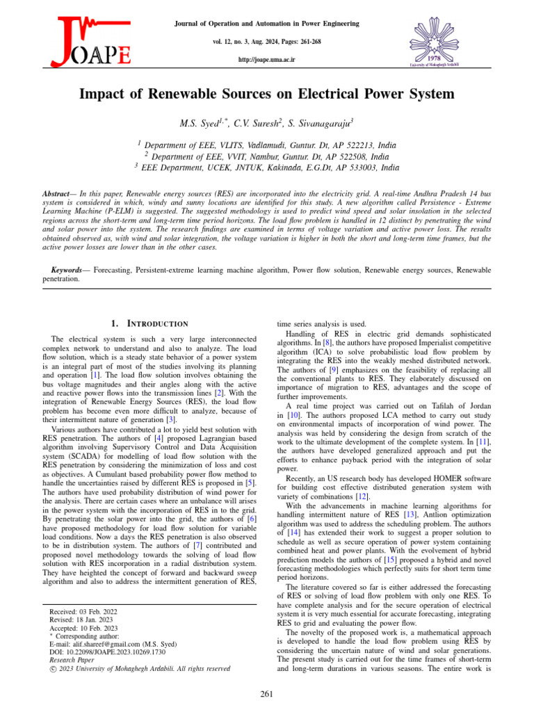 Impact of Renewable Sources On Electrical Power System | PDF ...