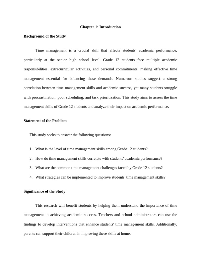 Assessment of Time Skills and Impact On Their Academic Performance ...