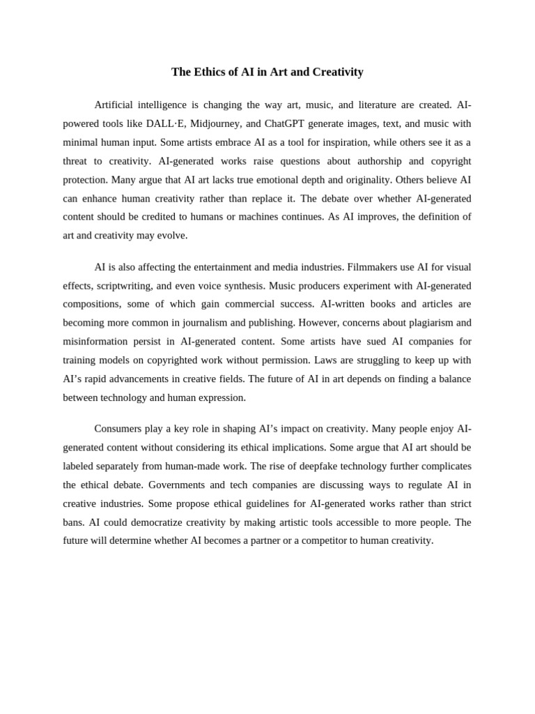 The Ethics of AI in Art and Creativity | PDF