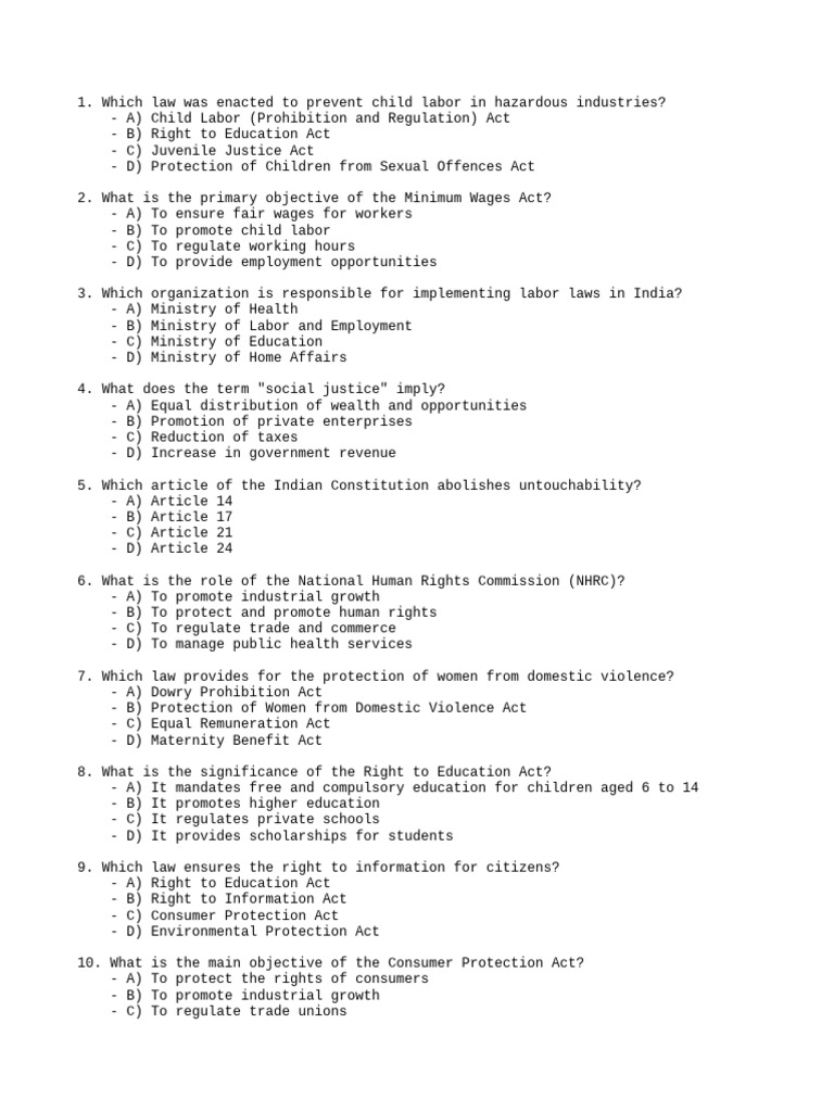 Civics Chapter 8 MCQs Class 8 | PDF | Labour Law | Employment