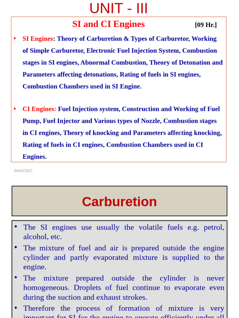 UNIT - III - Part-1 - SI Engines | PDF | Carburetor | Internal ...