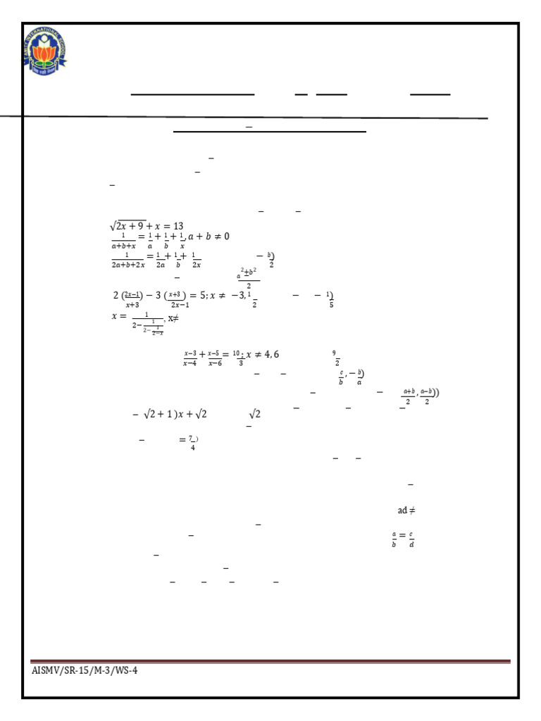 Quadratic Equations Class 10 Formulas