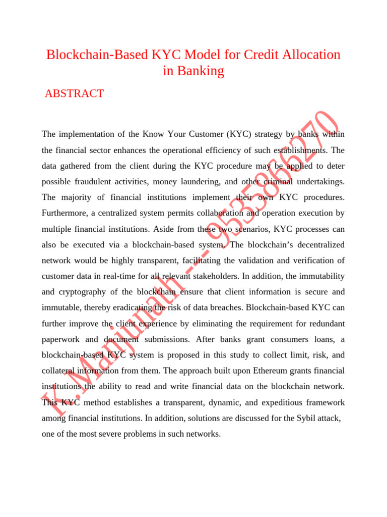Blockchain KYC Model for Banking Credit | PDF | Computing