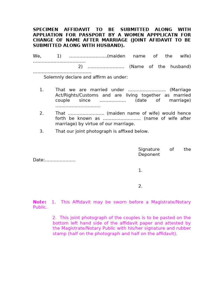 Marriage Affidavit for Passport Application | PDF