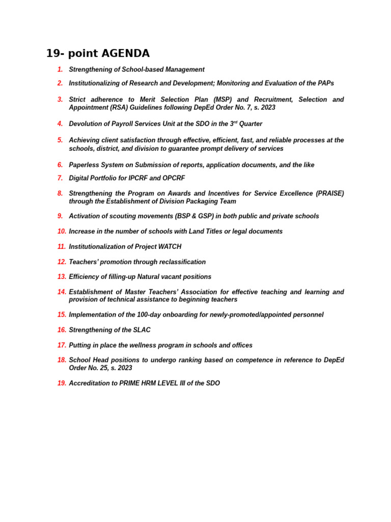 19-point AGENDA | PDF