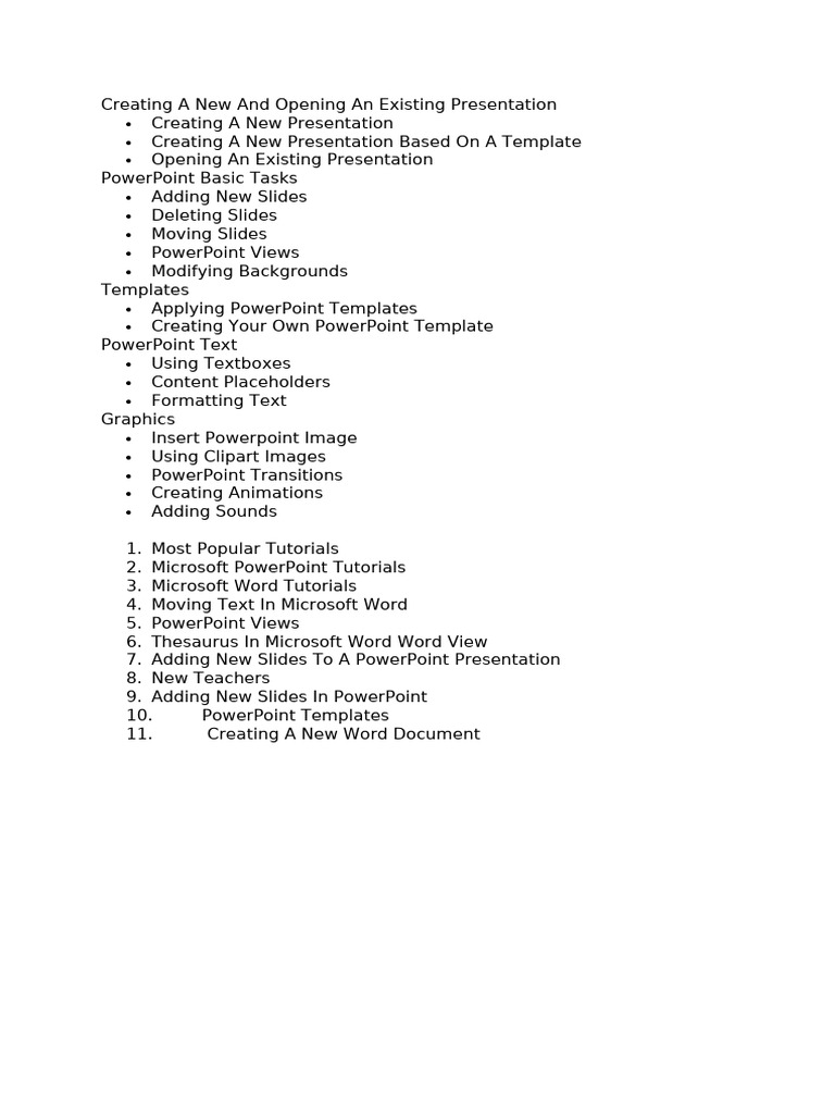 Microsoft Powerpoint Course Full Content Creating A New and Opening An ...