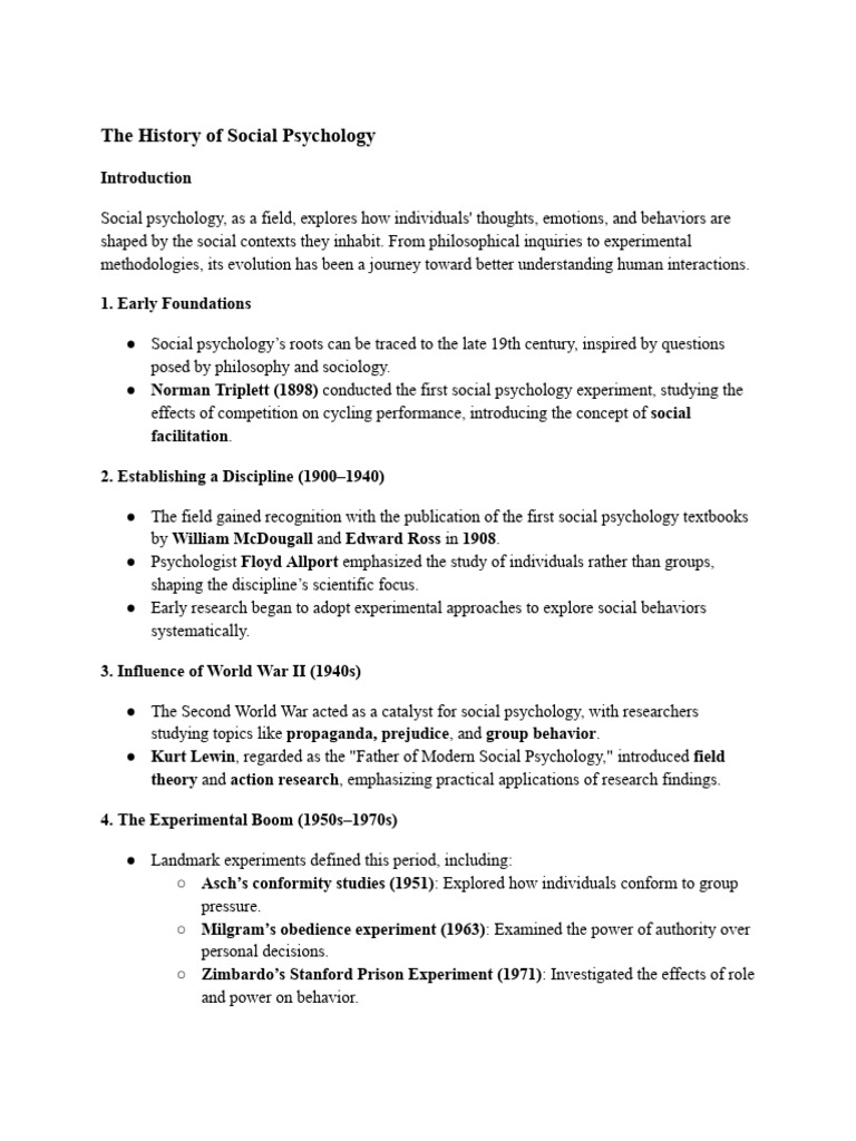 Evolution of Social Psychology History | PDF | Social Psychology | Psychology