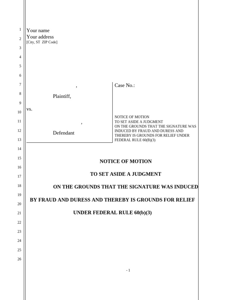 Motion to Set Aside Judgment for Fraud | PDF | Summons | Jurisdiction