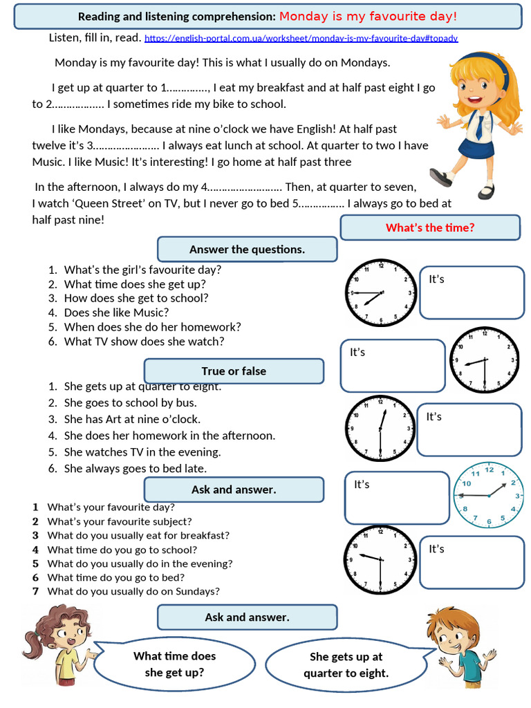 Monday Routine Worksheet for Kids | PDF