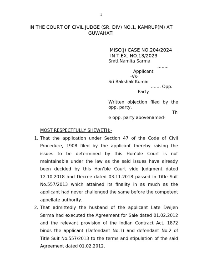 Objection to Civil Procedure Application | PDF | Affidavit | Lawsuit