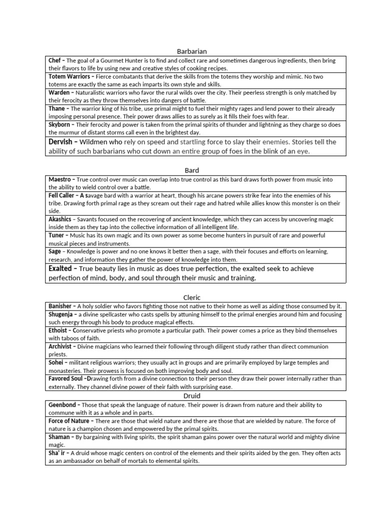 Character Classes Overview in Fantasy RPG | PDF | Magician (Fantasy)