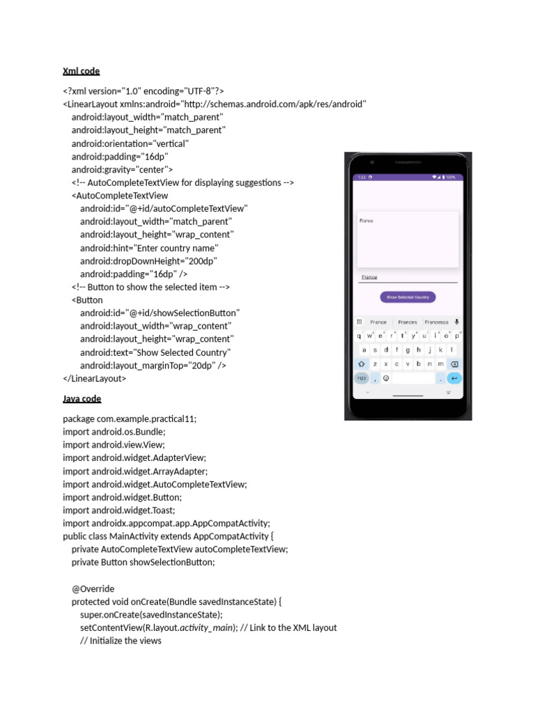Android AutoCompleteTextView Example | PDF | Android (Operating System ...