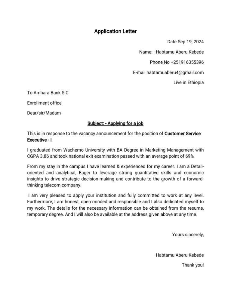 Job Application for Customer Service Executive | PDF