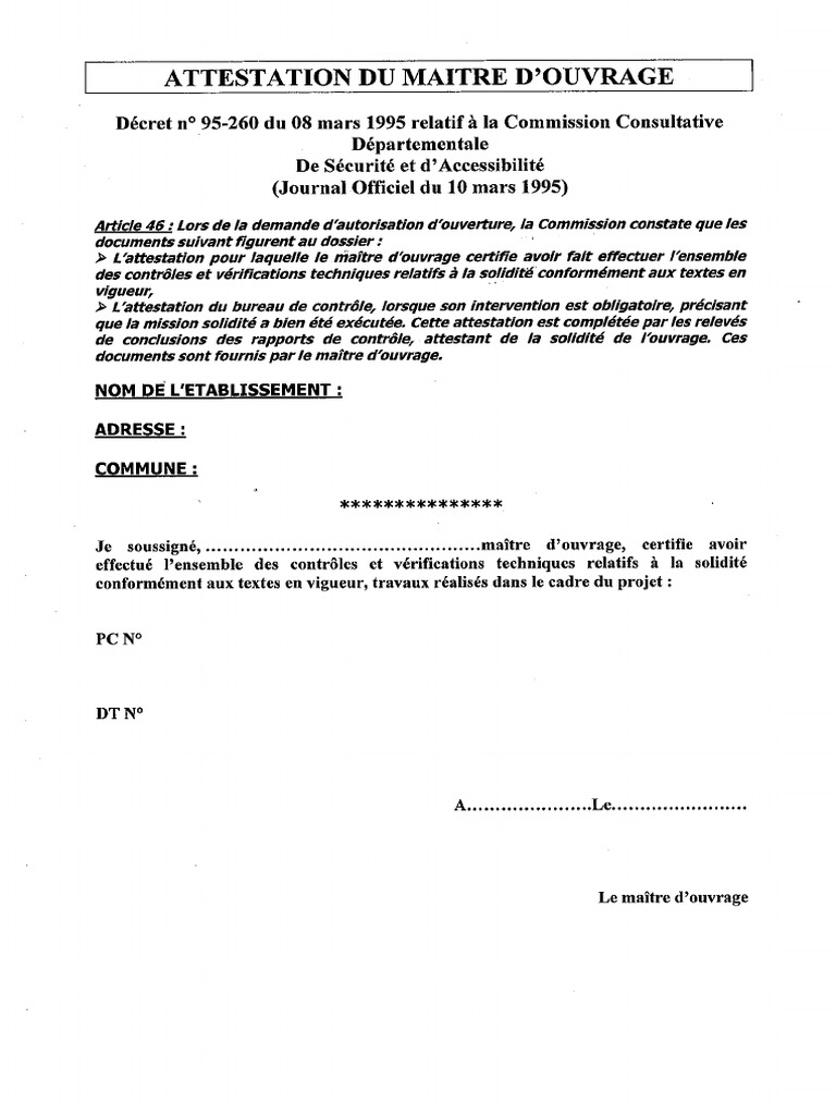 Attestation Solidité Maître D'ouvrage | PDF