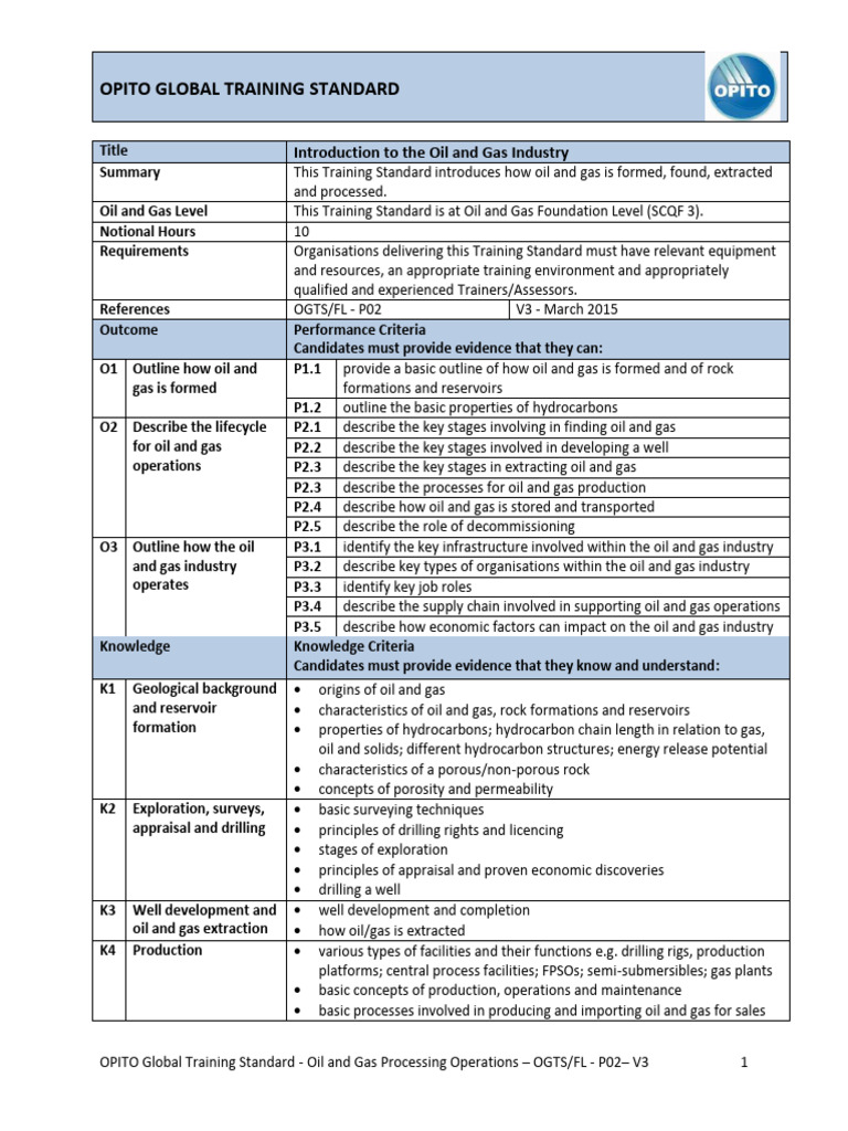 OPITO Oil and Gas Training Standard | PDF | Petroleum | Oil Well