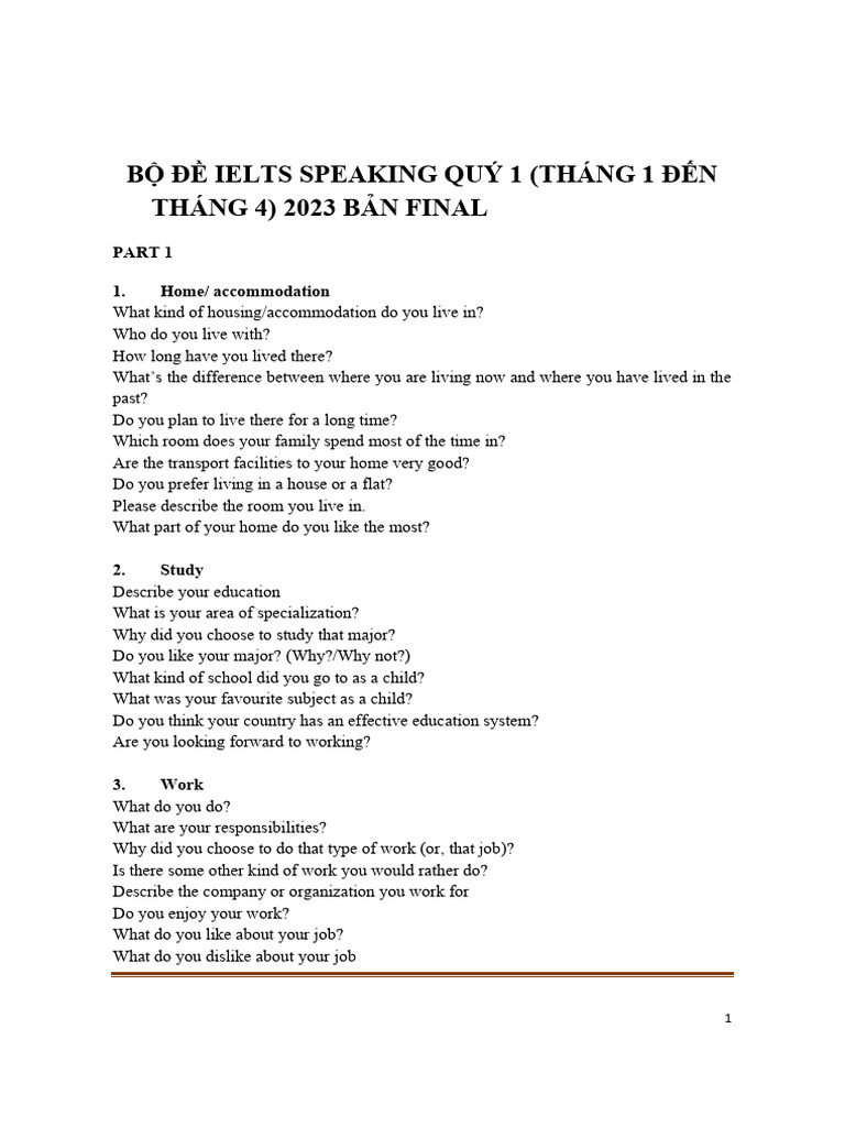 Speaking Part 1 Pdf