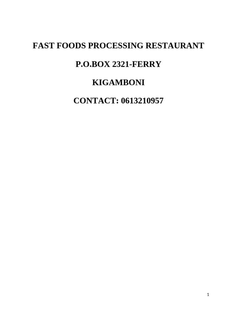 Fast Food Processing Restaurant Plan | PDF | Fast Food | Restaurants