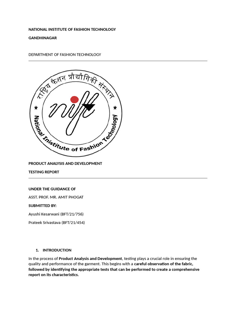 NATIONAL INSTITUTE OF FASHION TECHNOLOGY PDF Textiles