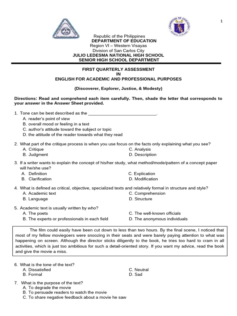 Quarter 1 Eapp Exam 2022 2023.edited 1.edited | PDF | Essays | Citation