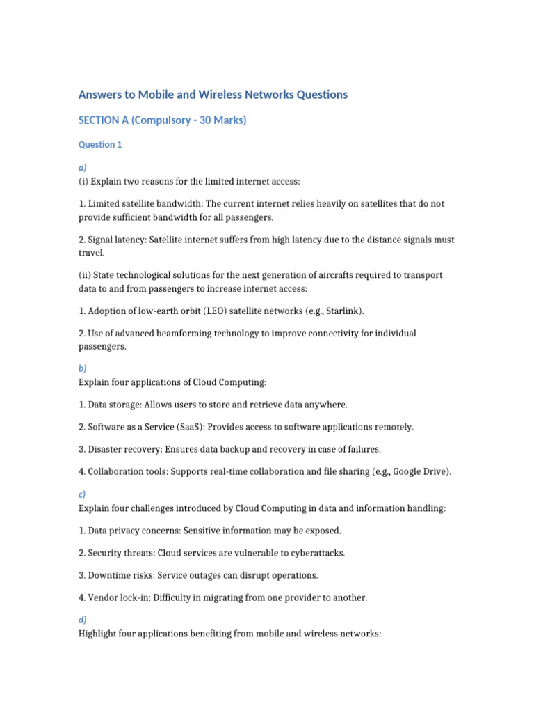 Complete Answers Mobile Wireless | PDF | Computer Network | Multiplexing