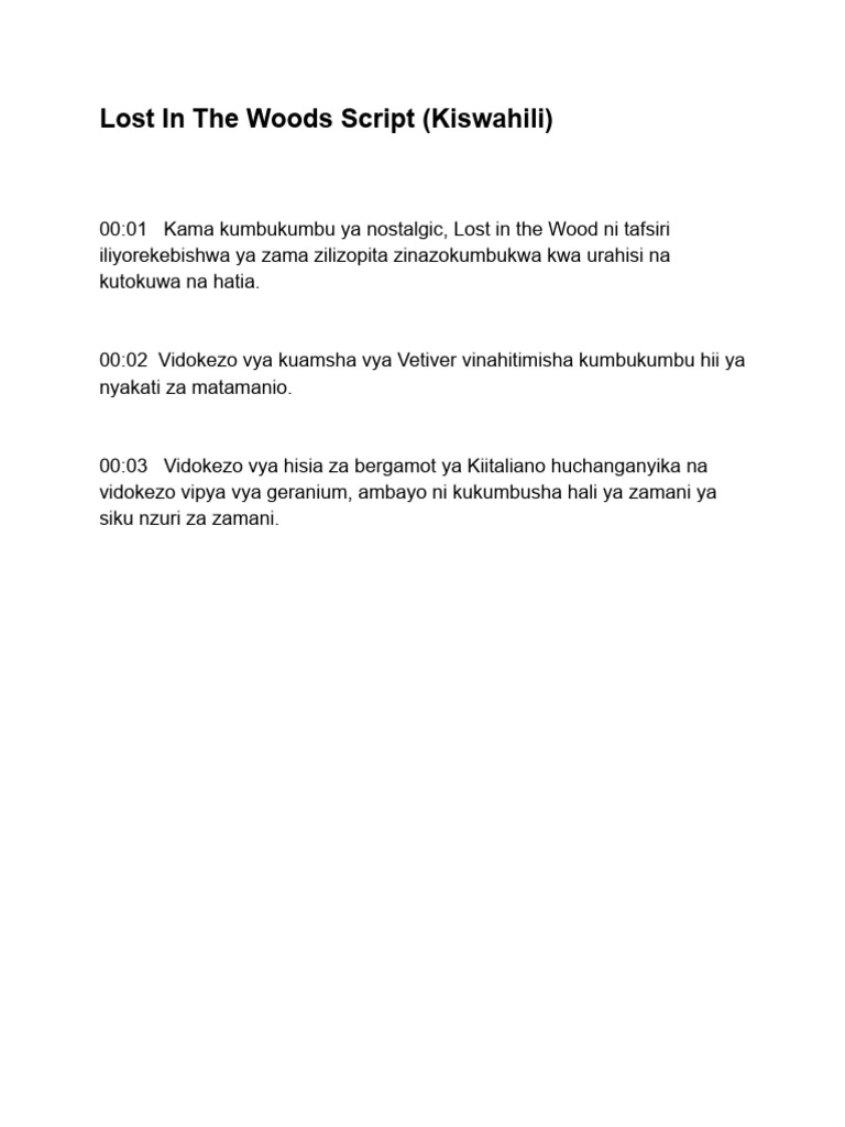 Lost in The Woods Script (Kiswahili) | PDF