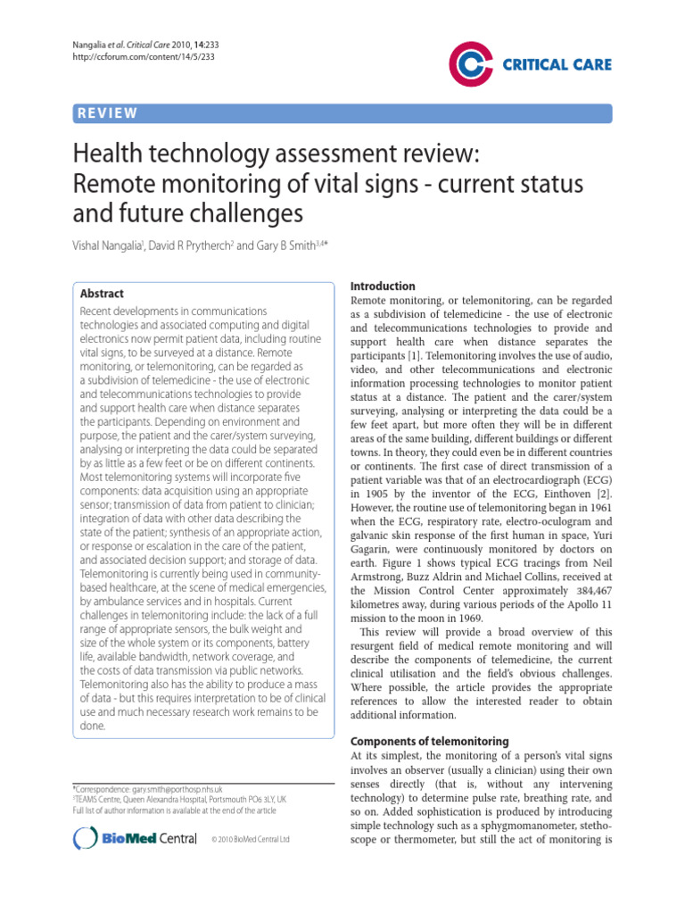Overview of Remote Patient Monitoring | PDF | Intensive Care Unit ...