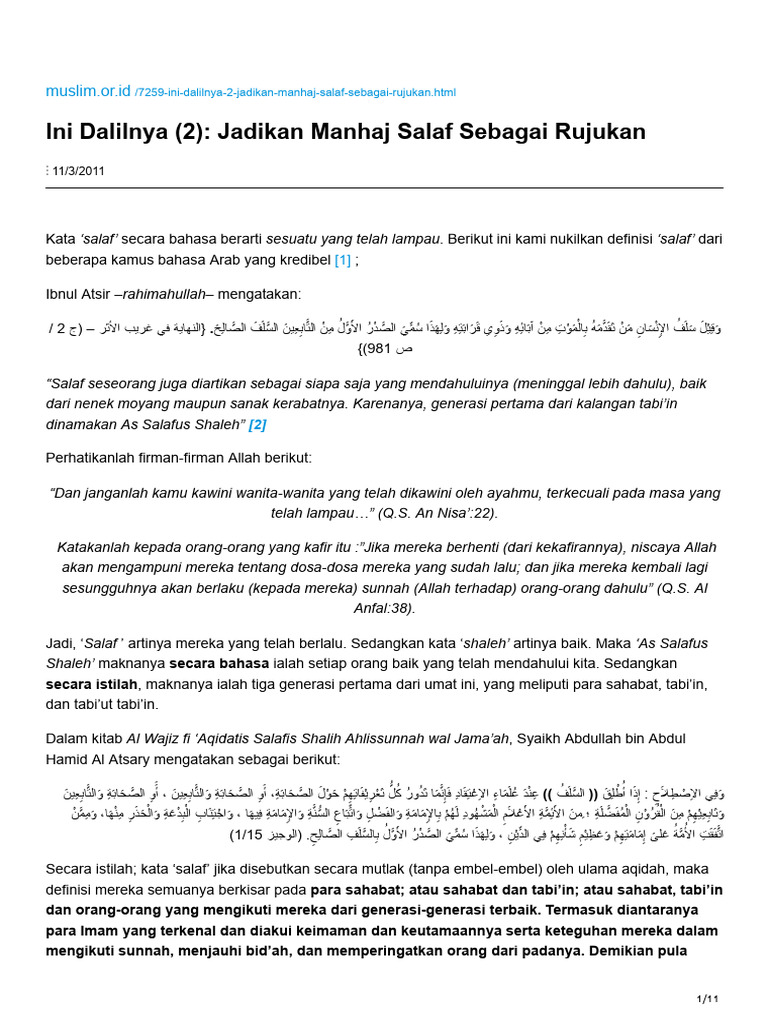 Manhaj Salaf sebagai Rujukan Utama | PDF