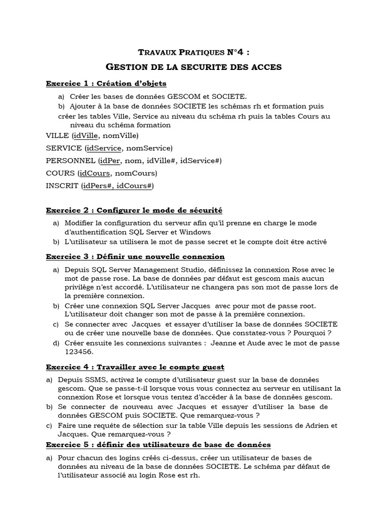Gestion des accès SQL Server : Pratiques | PDF | Microsoft SQL Server ...