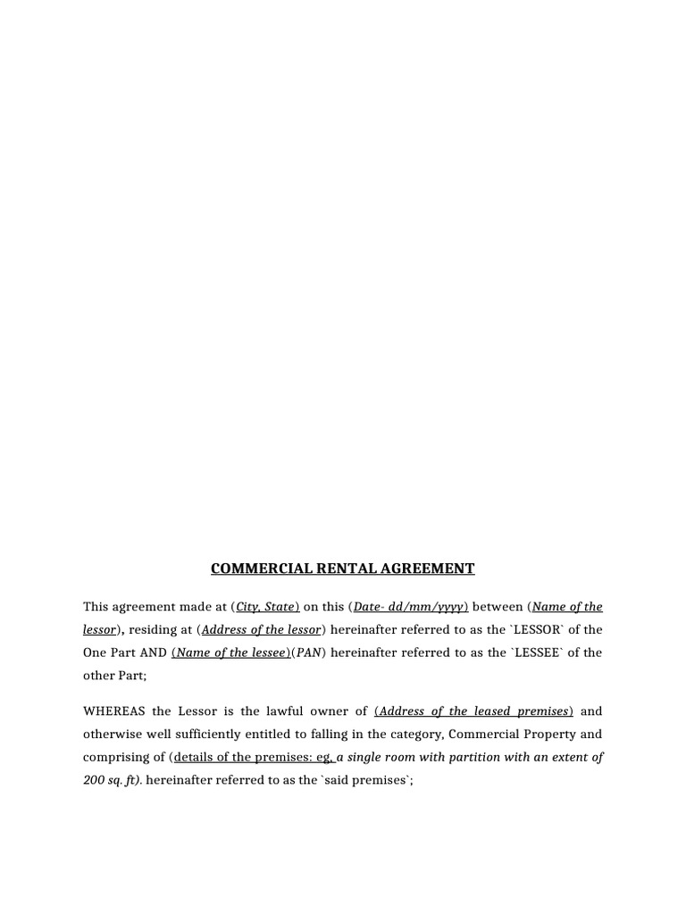Commercial Rental Agreement Template | PDF | Lease | Common Law