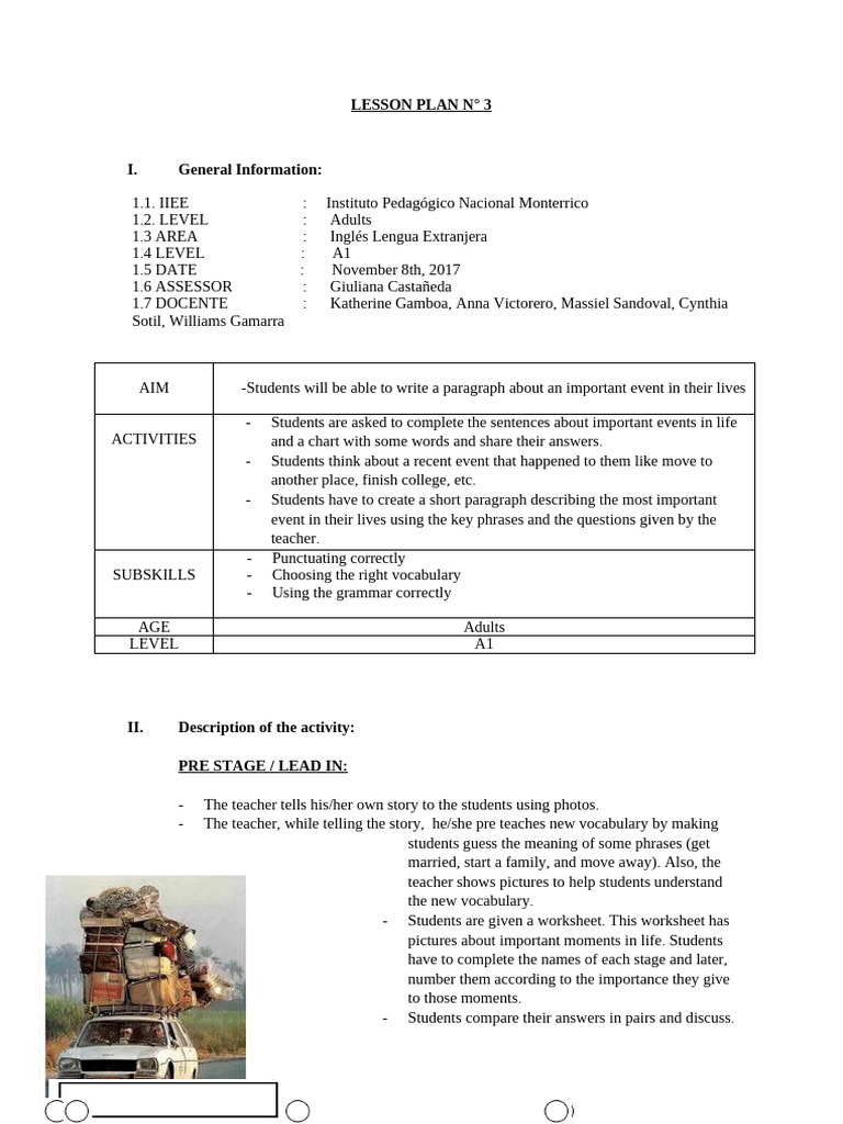 A1 Lesson Plan: Writing Life Events | PDF | Cognitive Science | Teaching