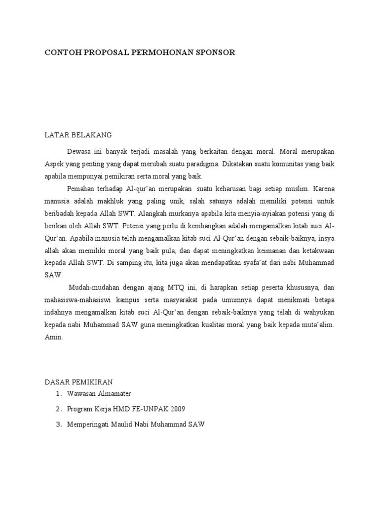 CONTOH PROPOSAL PERMOHONAN SPONSOR