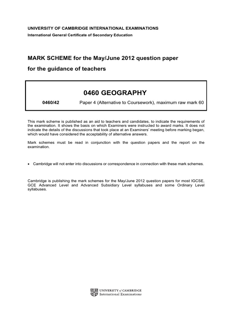 Cambridge IGCSE Geography Mark Scheme | PDF | Sampling (Statistics)