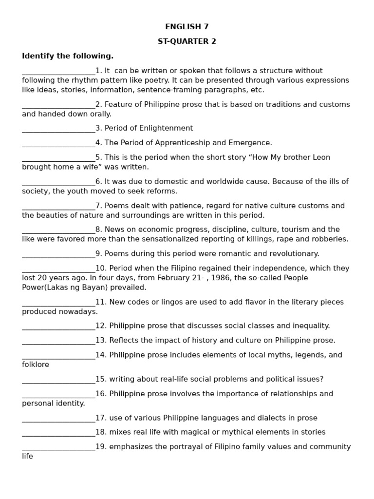 ENGLISH 7 ST Q2 | PDF | Poetry | Prose