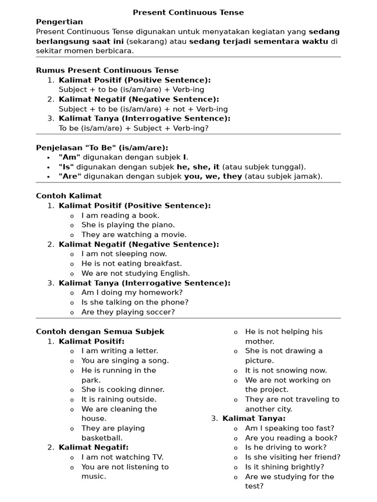 Present Continuous Tense | PDF