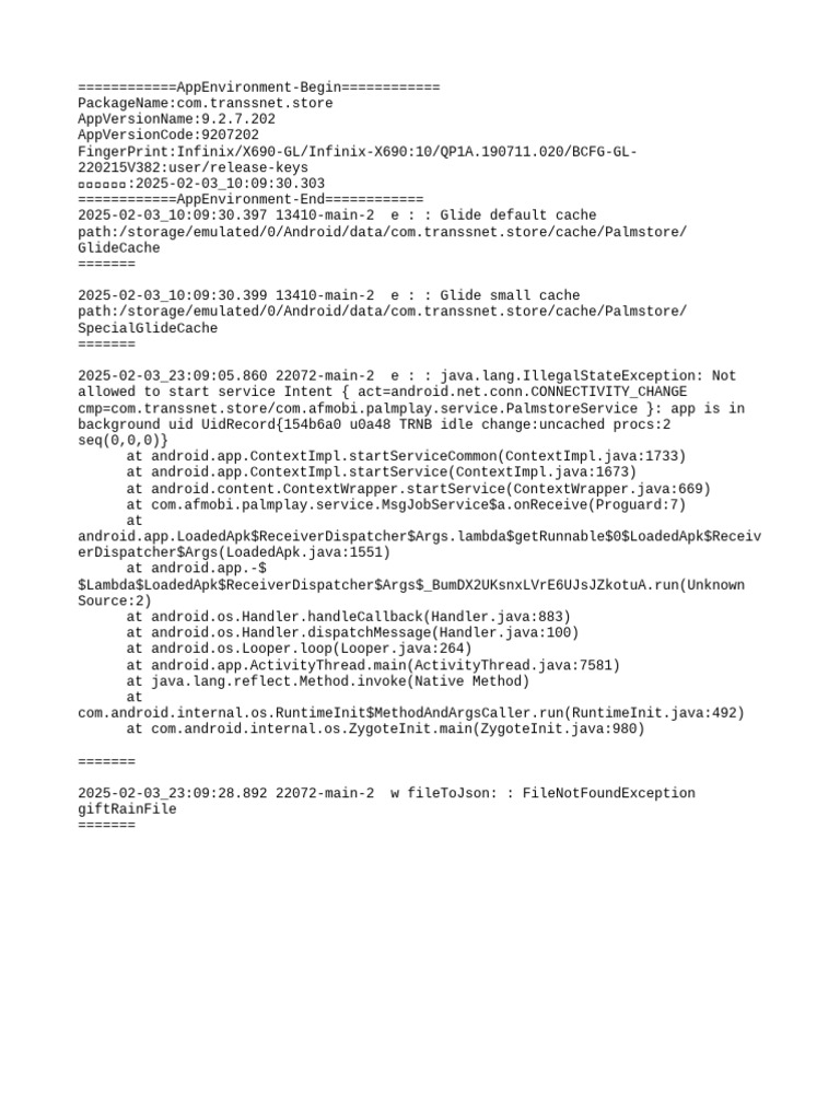 App Environment and Error Logs | PDF