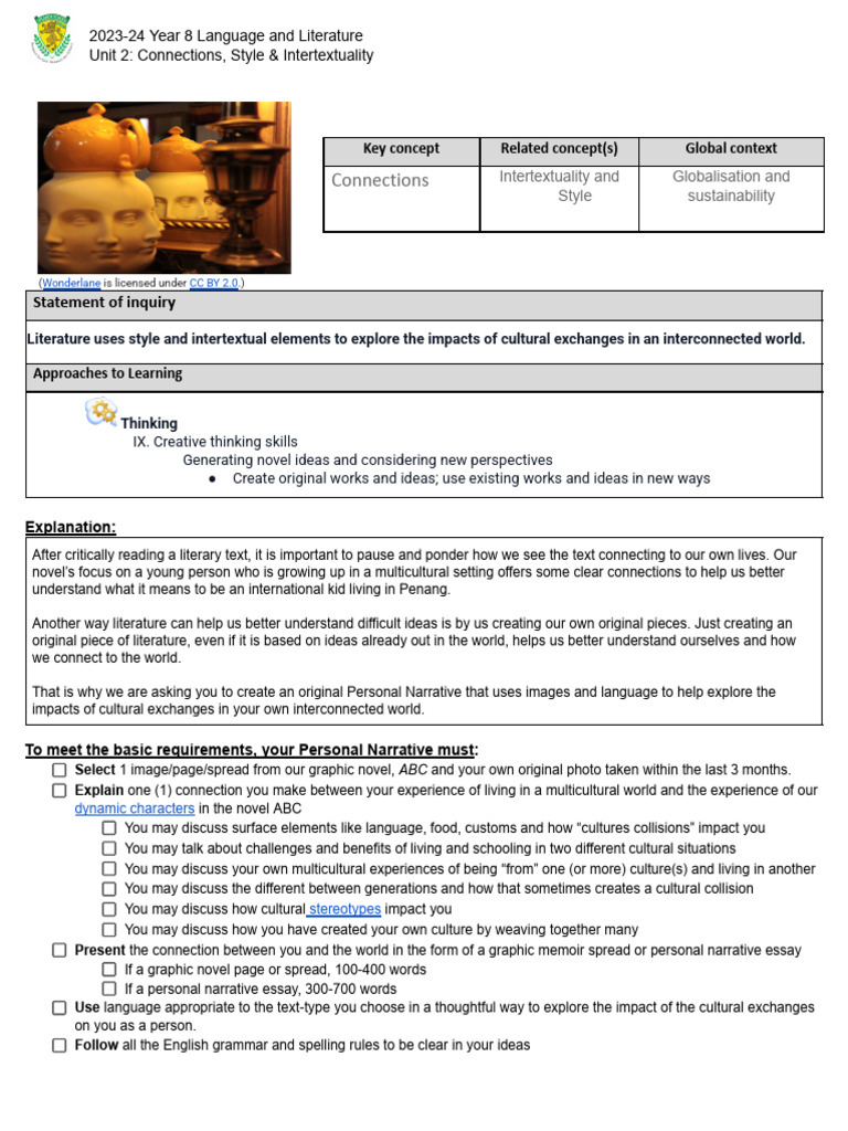 24-25 Y8 JMO LL Unit 2 Task Sheet - Personal Narrative | PDF ...