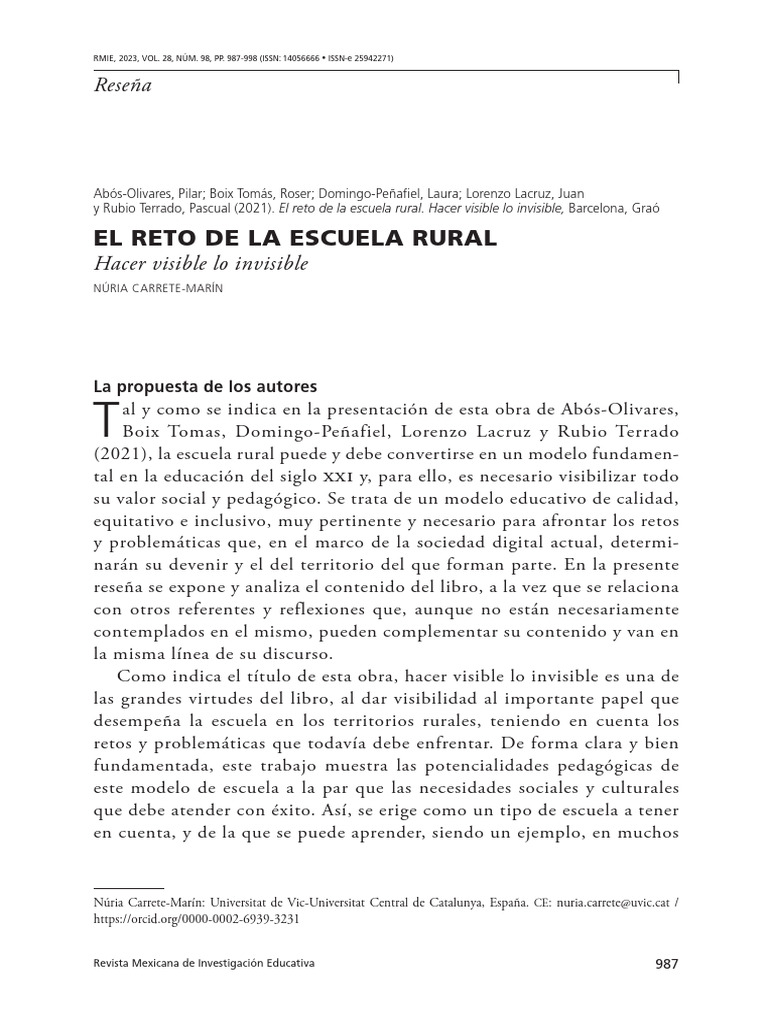 Reseña sobre la escuela rural en 2023 | PDF | Maestros | Inclusión ...