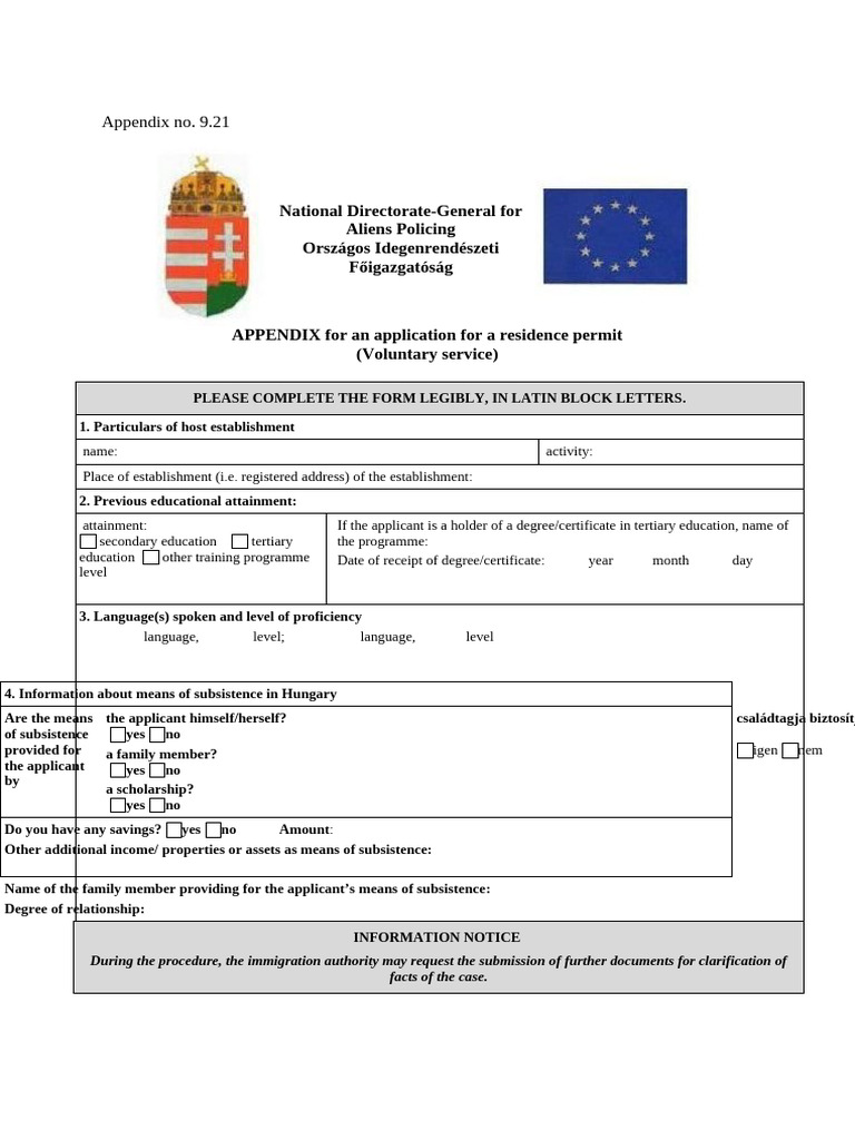 Residence Permit Application Appendix | PDF