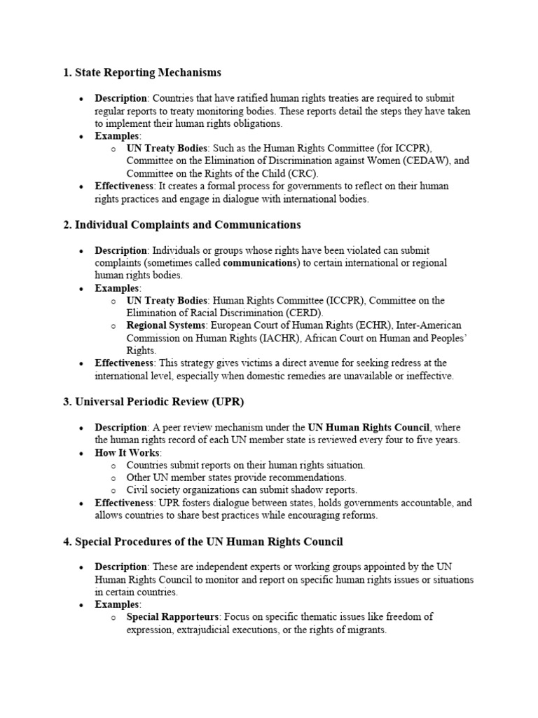 Human Rights Reporting Mechanisms Overview | PDF | Human Rights ...